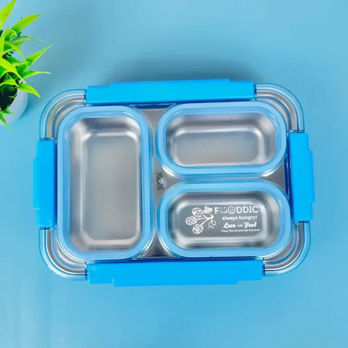 Bento 3 Compartment Thermal Insulation Stainless Steel Lunch Box-750 ML